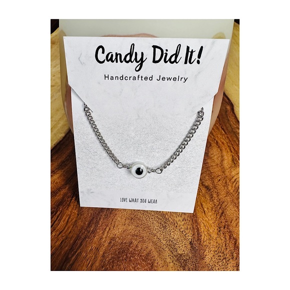 NWT Handmade Candy Did It! White Double Sided Eye Of Protection Necklace - Picture 3 of 4